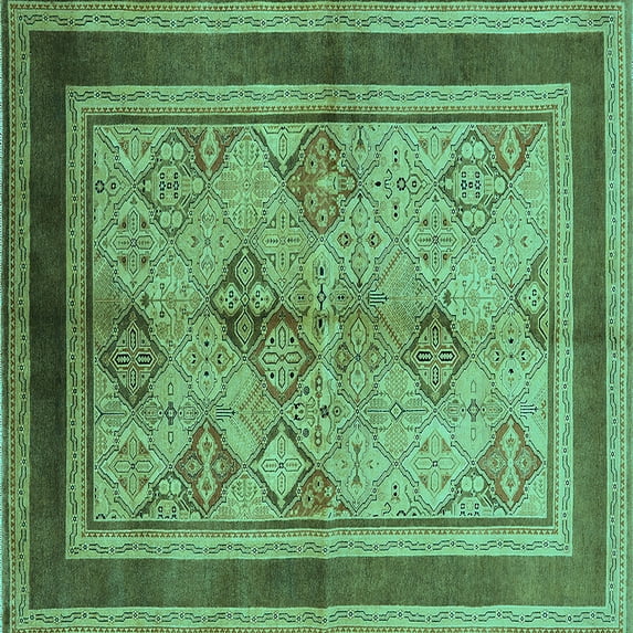 Ahgly Company Indoor Square Oriental Turquoise Blue Industrial Area Rugs, 8' Square