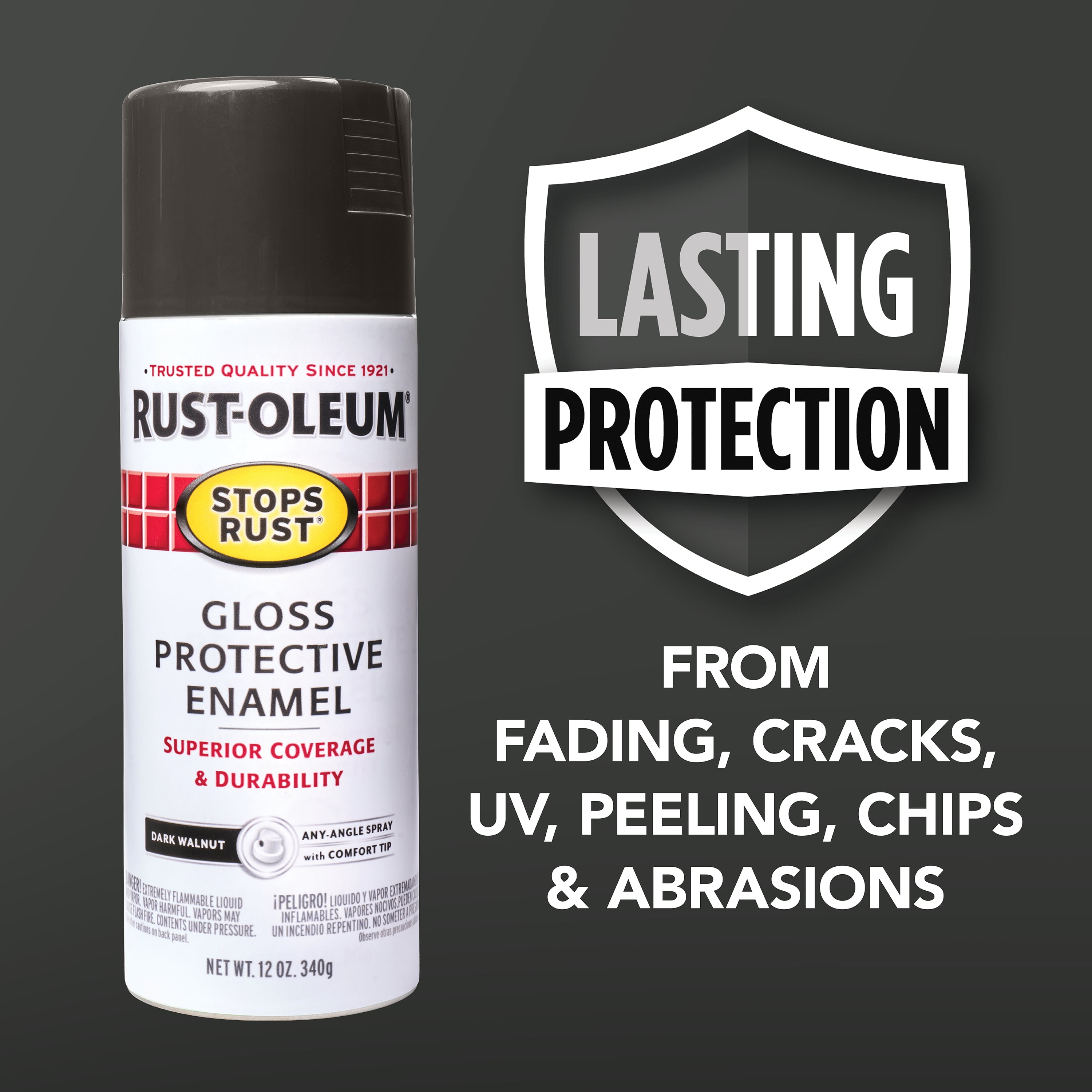 (6 pack) Dark Walnut, Rust-Oleum Stops Rust Protective Enamel Gloss Spray Paint-262661, 12 oz
