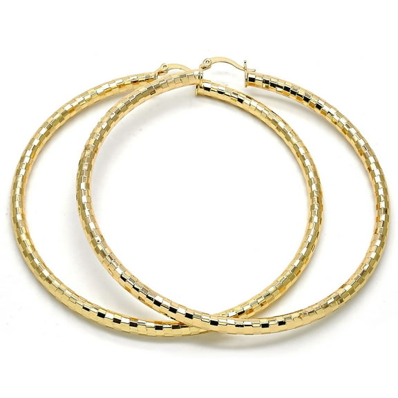 14k Gold Filled High Polish Finsh Extra Large Hoop, Hollow Design, Golden Tone 70mm