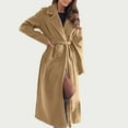 thumbnail image 2 of XPMWRP Women's Notched Lapel Trench Loose Coat Long Sleeve Solid Color Casual Jackets Winter Warm Overcoat with Belt Yellow S, 2 of 9