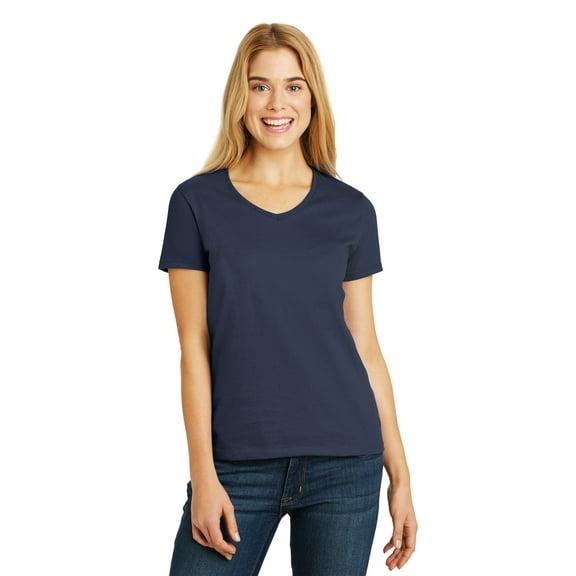 Hanes Ladies Tagless 100% Cotton V-Neck T-Shirt