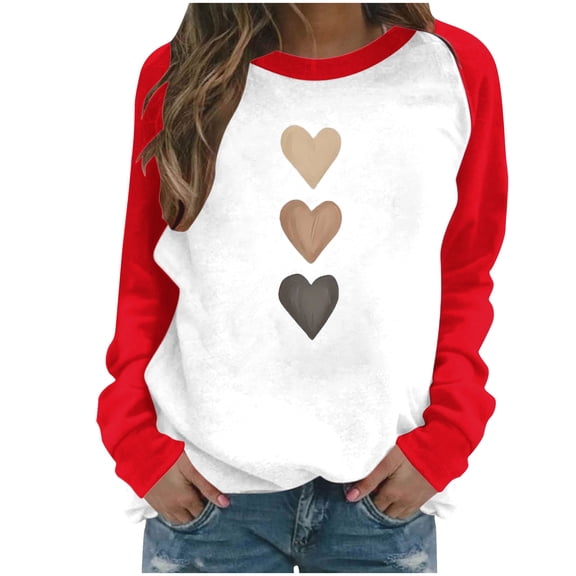 Aofany Women Valentines Day Pullover Sweatshirts Long Sleeve Love Heart Sweater Crewneck Casual Tops T-Shirts, Valentine's Day Shirts for Women