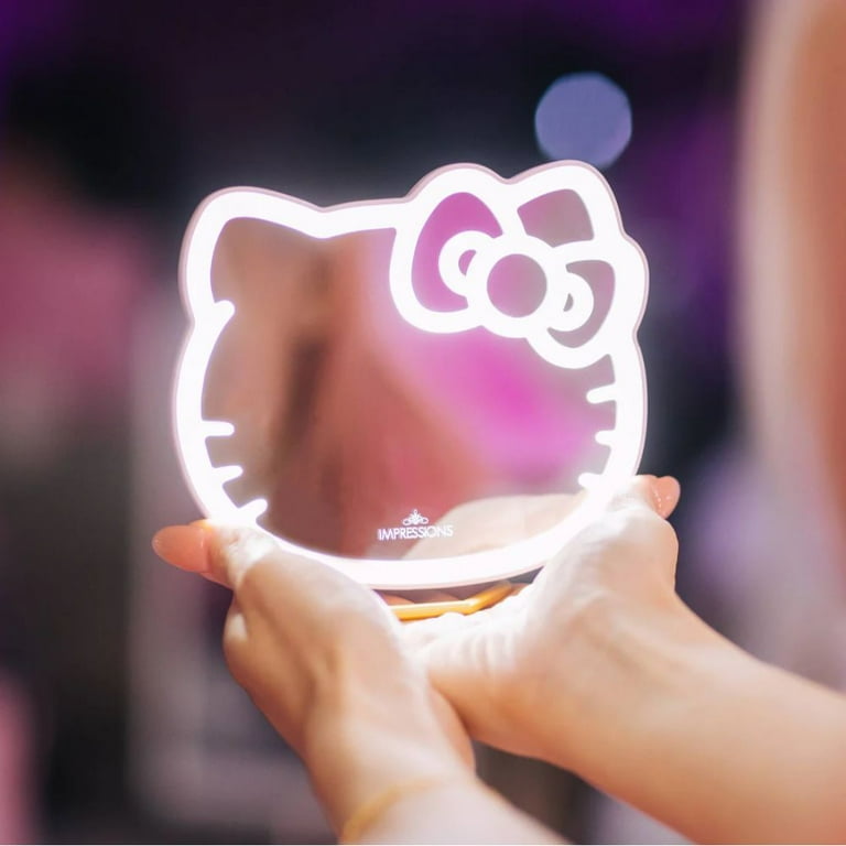 Impressions Vanity Hello Kitty LED Pocket Mirror with Stand Magnifying Compact Makeup Mirror Pink