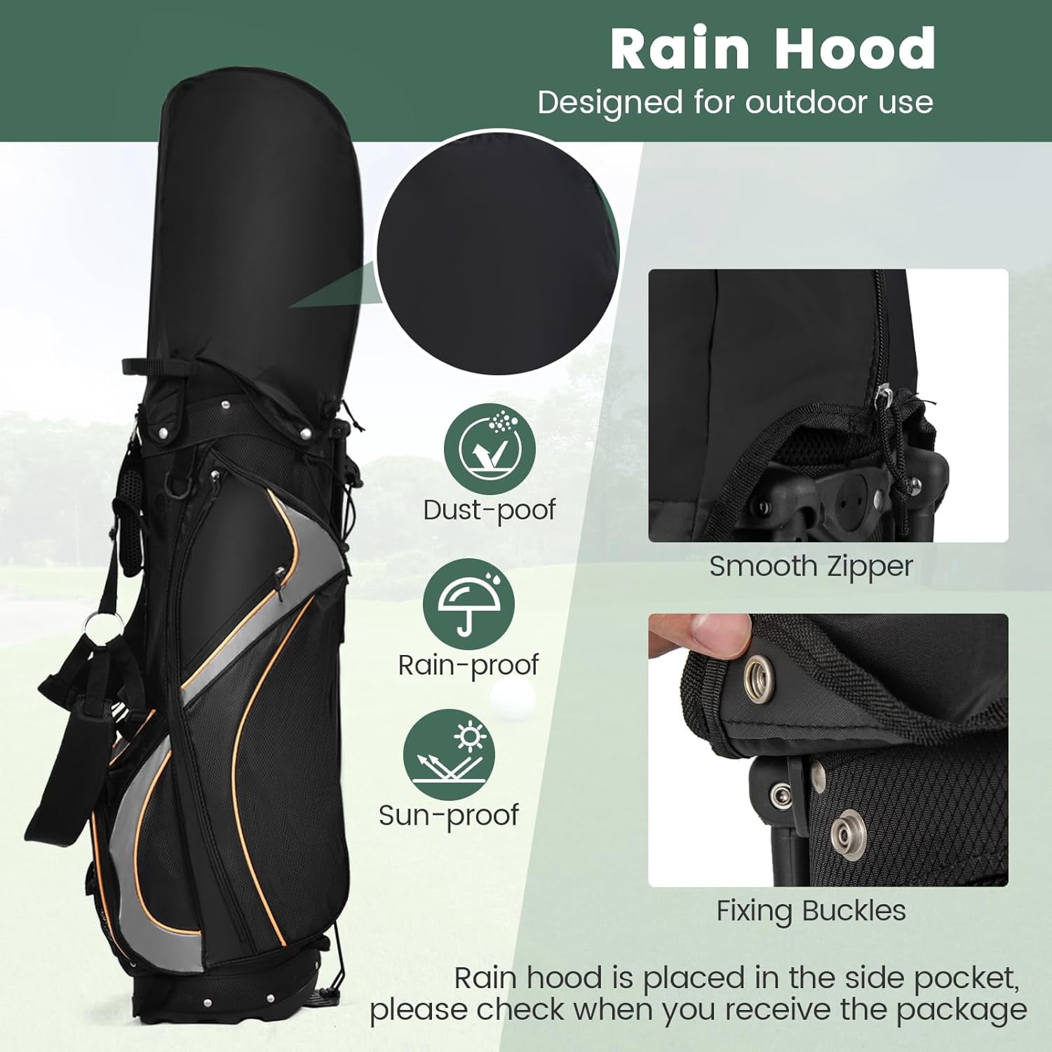 NIUMU Golf Stand Bag with 8 Way Top Dividers, Lightweight Golf Bag with Detachable Dual Strap & 7 Pockets, Rain Hood, Portable Golf Bag for Men & Women, Black