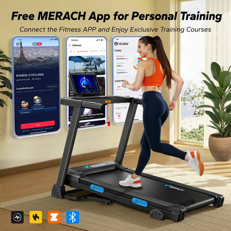 MERACH Foldable Treadmill With Incline – Quiet Home Treadmill, 7.5 MPH, Wide Belt, Heart Rate Monitor, App Compatible