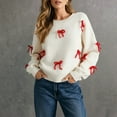 thumbnail image 2 of Winter Sweaters for Women Red Bow Decorated Loose Round Neck Pullover Sweater Christmas Sweaters, 2 of 9