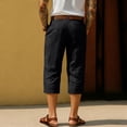 thumbnail image 4 of Men's Cropped Straight Leg Pants 3/4 Length Below Knee Drawstring Waist Lightweight Breathable Cotton Linen Blend Casual Summer Beach Travel Outdoor Lounge Shorts Black M, 4 of 4