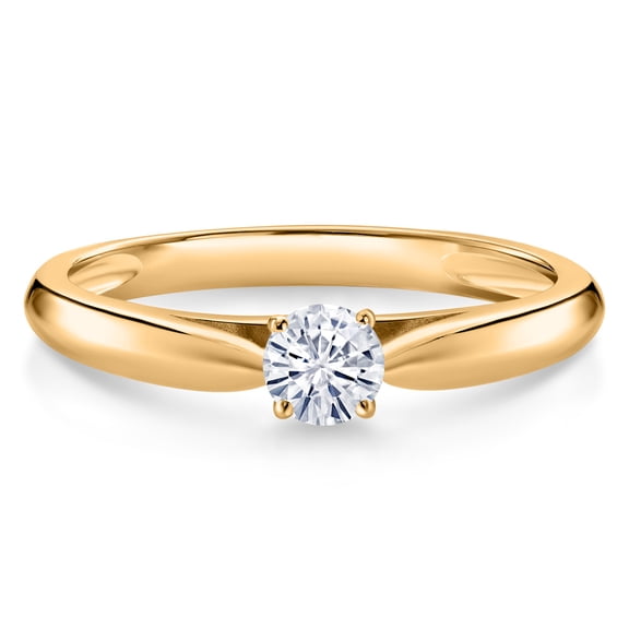 Gem Stone King 10K Yellow Gold Solitaire Engagement Ring Round Moissanite (0.16 Cttw) (Size 5)