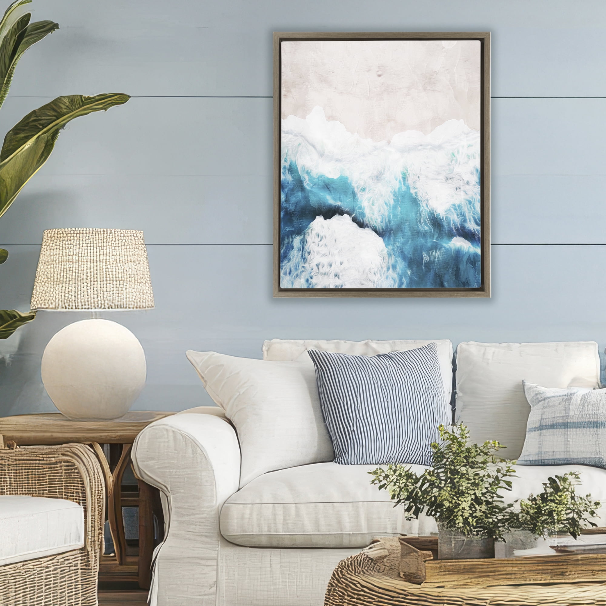Stupell Industries On The Beach Aerial Brown Framed Floater Canvas Wall Art, design by Milli Villa