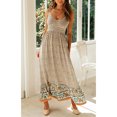 thumbnail image 3 of Vestido con estampado floral y cuello en V para mujer Vestido elegante con tirantes finos y cintura elástica a media pierna para citas Beige L, 3 of 6