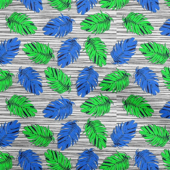 oneOoneCottonJerseyDarkBlueFabricTropicalLeafWithStripeTextureSewingMaterialPrintFabricByTheYard58InchWide