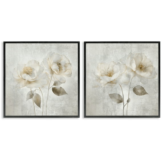 Stupell Industries Soft Chic Roses Floral Painting Black Framed Art Print Wall Art, 12 x 12, Set of 2