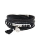 thumbnail image 4 of Pulsera de Cristal Zulema con Borla de Perlas de Plástico de Cuero PU Multicapa Negro, 4 of 7