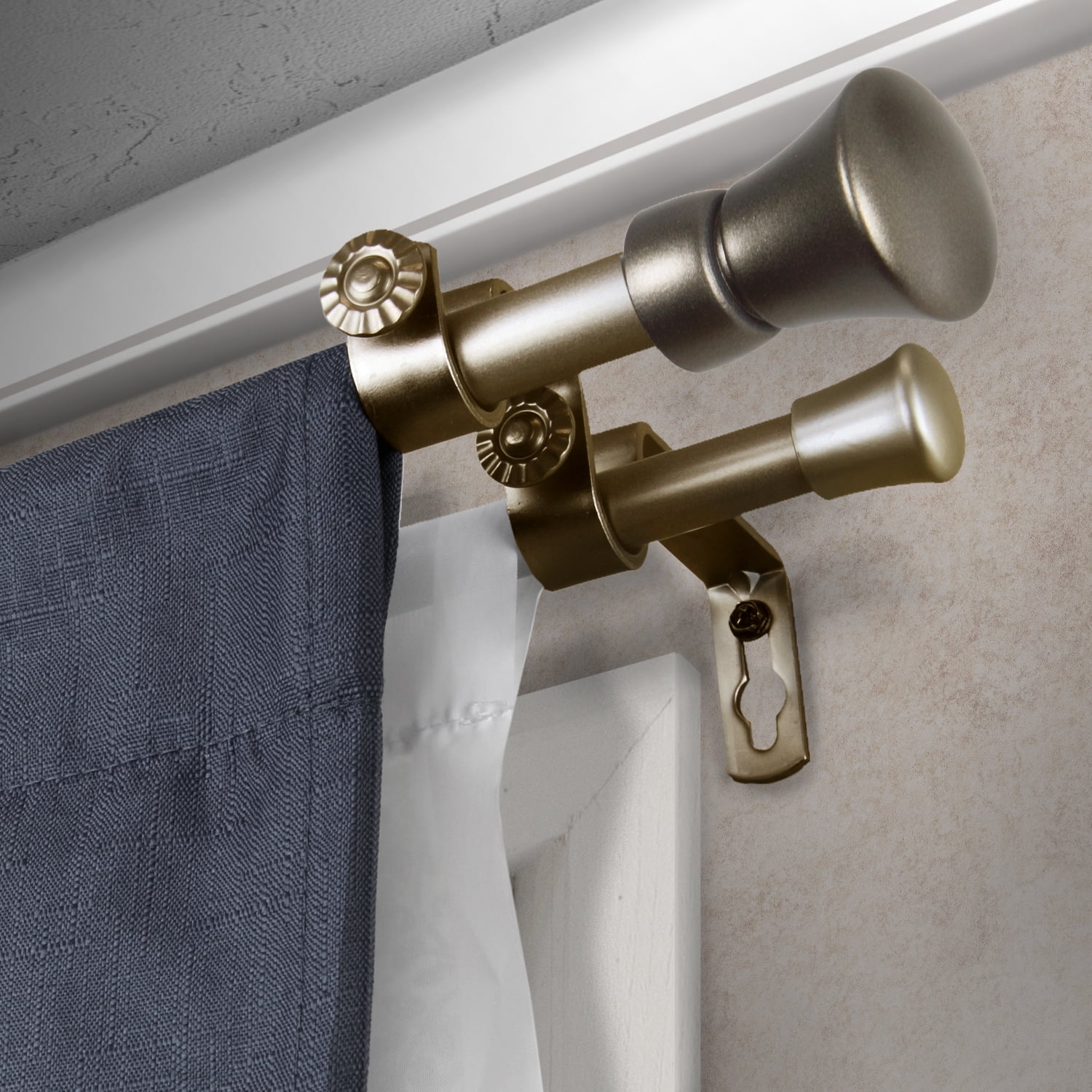 Central Design 5710-845D 0.625 in. Jayden Double Curtain Rod with 84 to 120 in. Extension, Satin Nickel