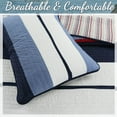 thumbnail image 4 of Cozy Line Navy Blue Red Striped Boy 100% Cotton 3 Piece Reversible Quilt Set, Queen, 4 of 7