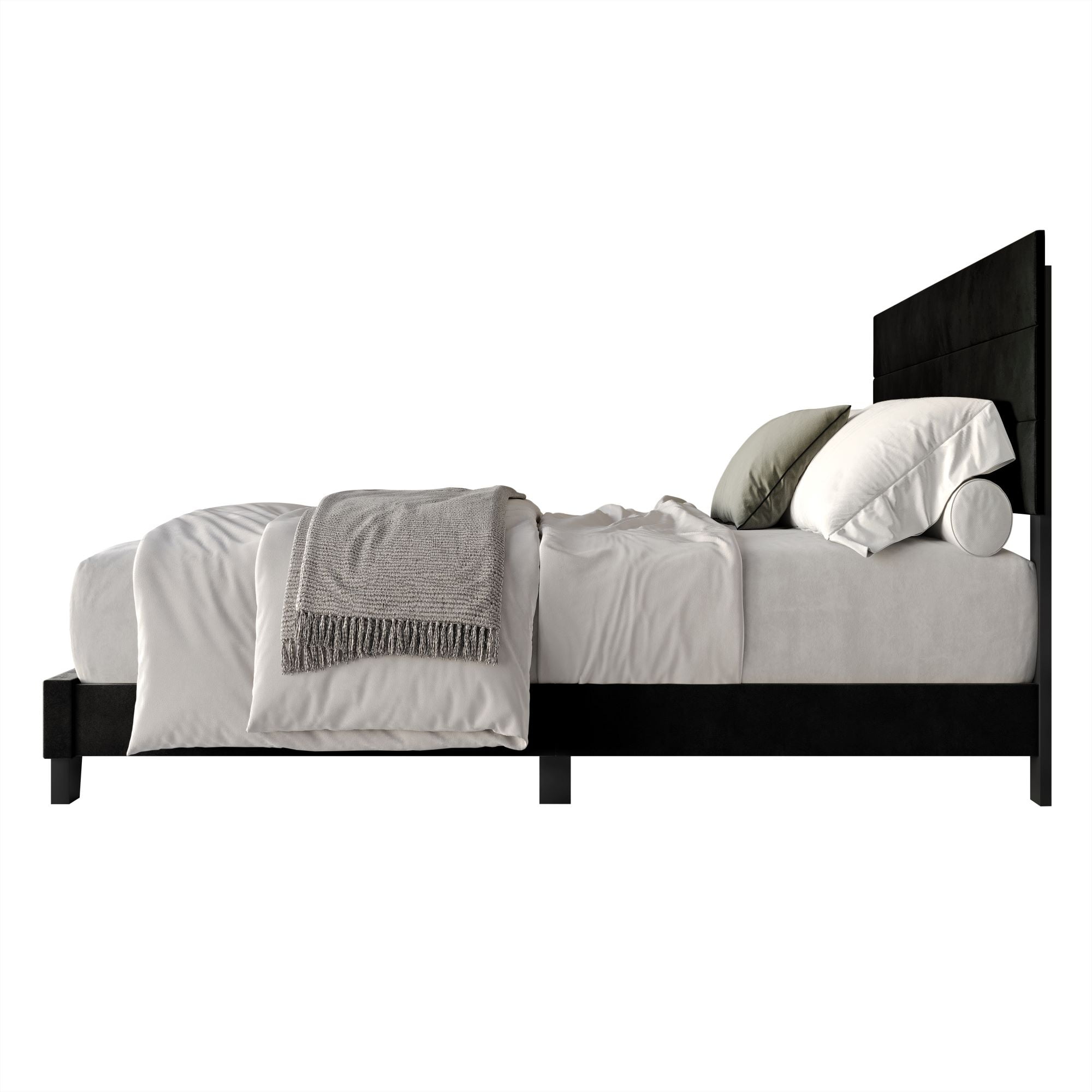 Home Design Vallejo Queen Velvet Upholstered Panel Bed Frame For Adult, Box Spring Required, Black