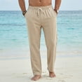 thumbnail image 6 of IhhxPro Men's Linen Outdoor Cargo Pants with Elastic Waist, Drawstring Casual Straight Leg Trousers, Relaxed Fit, Lightweight Summer Travel Hiking Style S-3XL, 6 of 9