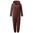 thumbnail image 4 of enyan Girls Fleece Onesie Warm Sherpa Fleece Bed Jumpsuit Kids Cute Winter Plain Zip Up Long Sleeve Soft Hooded Romper Girls Onesie Pajamas (Brown,4-5 Years), 4 of 4