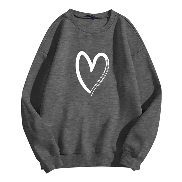 toraway Sweat à Manches Courtes pour Femmes Mode Chandail en Molleton Chaud Décontracté à Manches Longues Col Rond Doux Imprimé Amour Chandails en Molleton d'Hiver pour Dames S