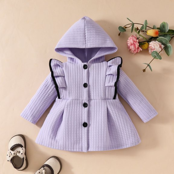 Girl's Hooded Trench Coat Girl Cardigan Jacket Winer Clothes Coat Toddler Boy'S Clothing Sweater Purple 6-9 Months