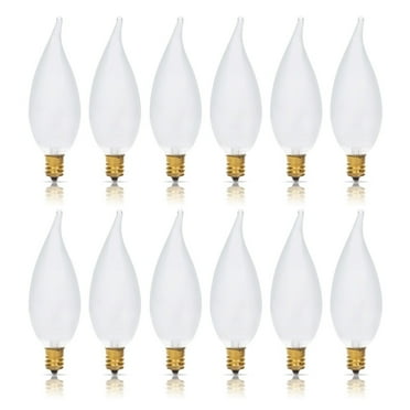 Simba Lighting Candelabra Flame Tip Frosted CA10 25W E12 Base Light Bulbs 120V Warm White 2700K, 12 Pack