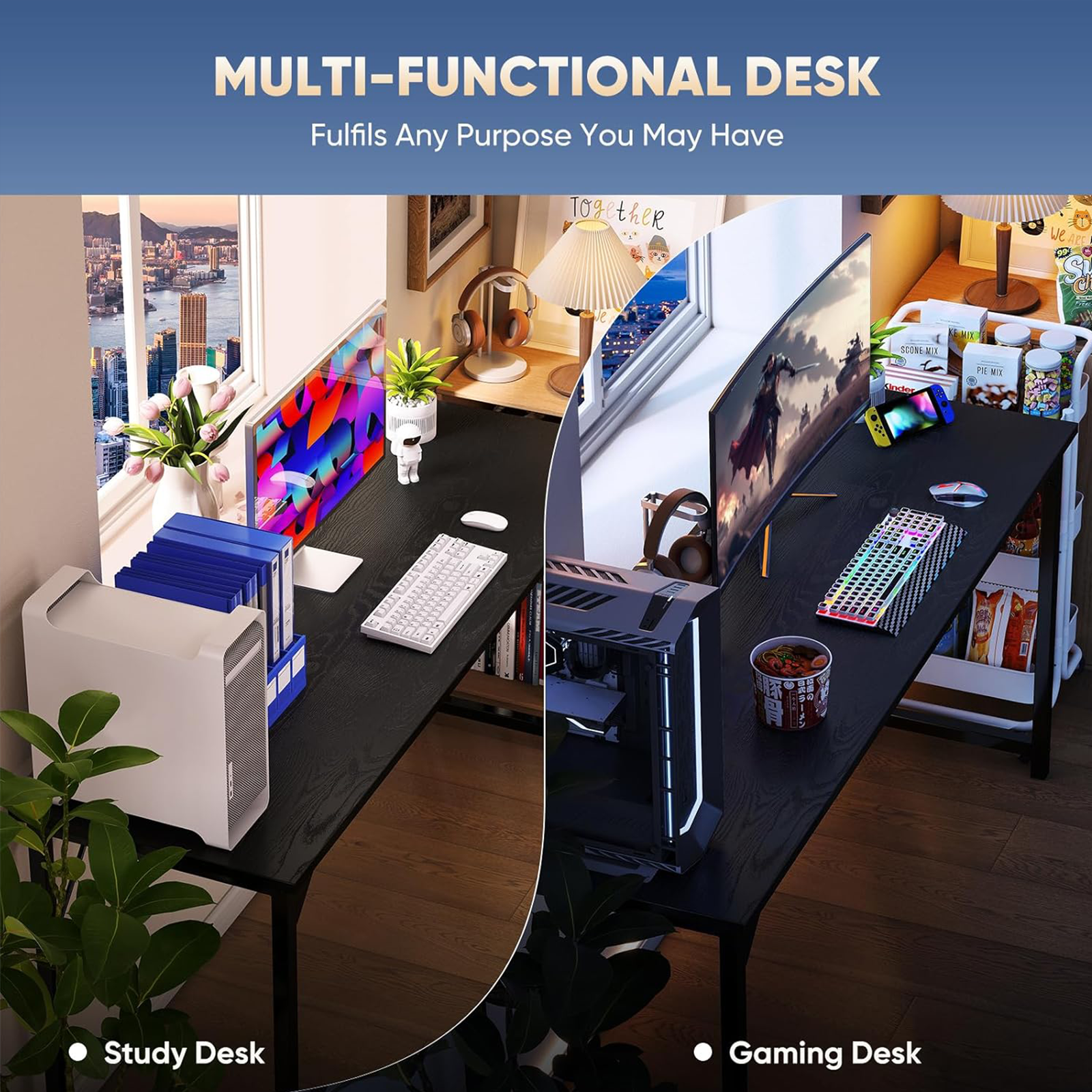 Casabay 31 Inch Computer Desk Home Office Desk with X-Shaped Metal Frame, Waterproof Writing Table with Simple Style for Small Space, Black