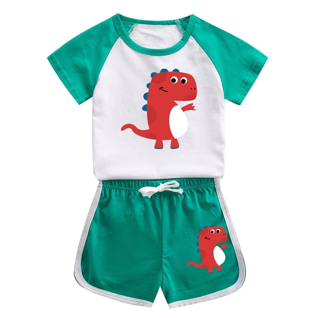Odeerbi 1-12 Años Niños Niñas Conjunto de Verano Dinosaurio Con Camiseta de Manga Corta de Algodón Conjunto de Dos Piezas