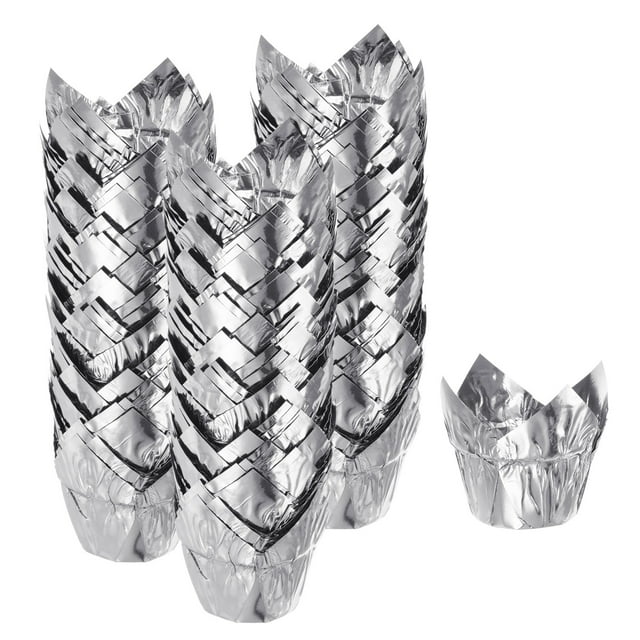 Moldes para cupcakes Unique Bargains 150 Unidades Tulipán de Papel de Aluminio Color Plateado