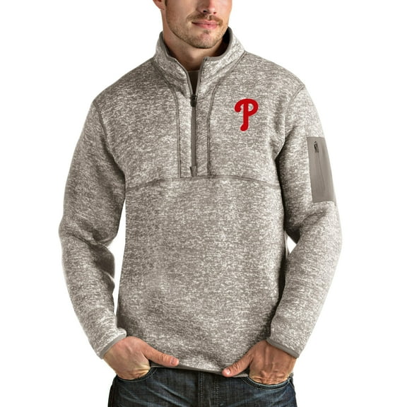 Men's Antigua Oatmeal Philadelphia Phillies Fortune Quarter-Zip Pullover Jacket