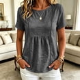 thumbnail image 2 of hoksml Women's Cotton Linen Peplum Blouse, Round Neck Short Sleeve Loose Fit Casual Summer Daily Wear Shirt, 2 of 7