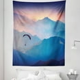 thumbnail image 1 of Nature Tapestry, Paraglide Flying over Majestic Mountains Morning Valley Sunrise Sports Freedom Theme, Fabric Wall Hanging Decor for Bedroom Living Room Dorm, 5 Sizes, Blue Pink, by Ambesonne, 1 of 1