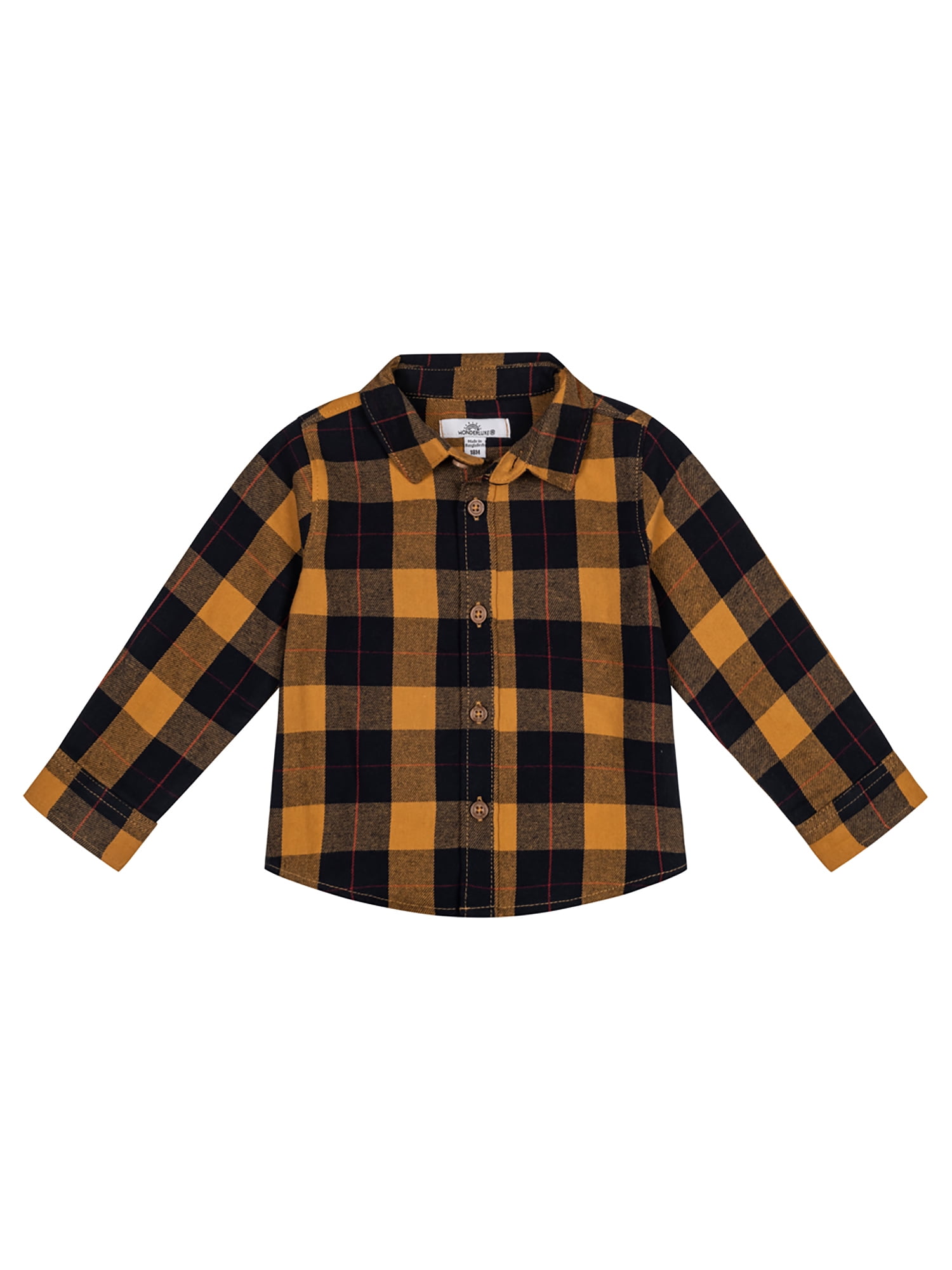 Wonderluxe Baby Boys' Long Sleeve Flannel Shirt and Pant, 2-Piece Set, Sizes 0-3M-24M