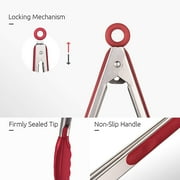 600°F Heat Resistant Kitchen Tongs: U-Taste 7/9/12 inch Silicone Cooking Tong Set with Non Stick Rubber Tips and Silicon Coated 18/8 Stainless Steel Handle for Serving Grilling Salad(Red)