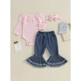 thumbnail image 3 of Newborn Baby Girl Clothes Infant Rib Frill Long Sleeve Romper Flared Pants Headband Set 3pcs Fall Winter Outfits, 3 of 8