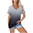 thumbnail image 2 of Teissuly Womens Fashion Gradient Color V-Neck Short Sleeve T-shirt Tops Blouse, 2 of 8