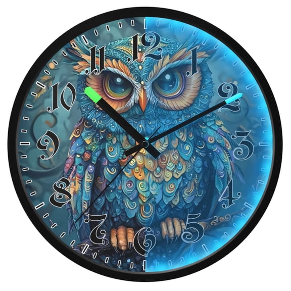 Ryvnso Bohemia Owl 12 Inch Night Light Wall Clock Luminous Silent Battery Operate Clocks