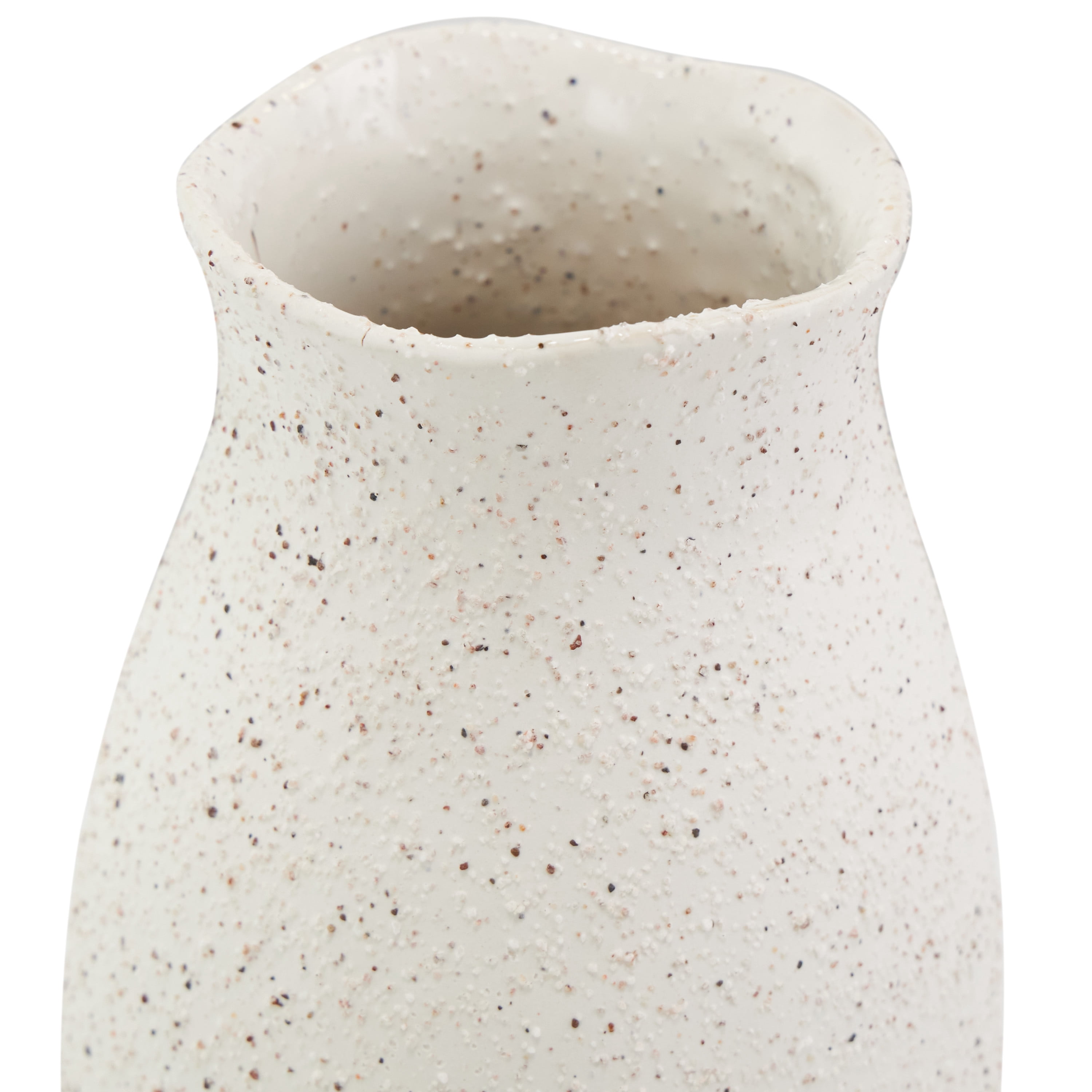 DecMode 16" Abstract Wavy Cream Ceramic Vase with Textured Speckled Detailing