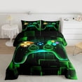 thumbnail image 2 of Gamer Comforter Set Queen,Gaming Bedding,Video Games Controller Gamepad Bedding Comforter Sets Neon Glowing Square Geometric Grid Green Bedroom Decor Duvet Insert, 2 of 7