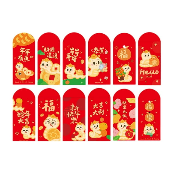 yotijay 12 Pieces Chinese Red Envelops Decorative Gift Chinese Lucky Money Envelopes With Snake Printed