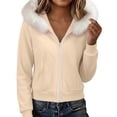 thumbnail image 4 of Nugftut Womens Full Zip Up Hoodies Long Sleeve Sweatshirts with Faux Fur Hood Cozy Winter Warm Sweatshirt Sizes S-XXL, 4 of 7