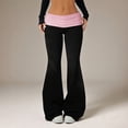 thumbnail image 2 of CHCNHAC Fold Over Flare Legging for Women Low Rise Wide Leg Yoga Pants Slim Fit Bell Bottom Athletic Joggers Y2K Foldover Casual Pant, Pink - XS, 2 of 7