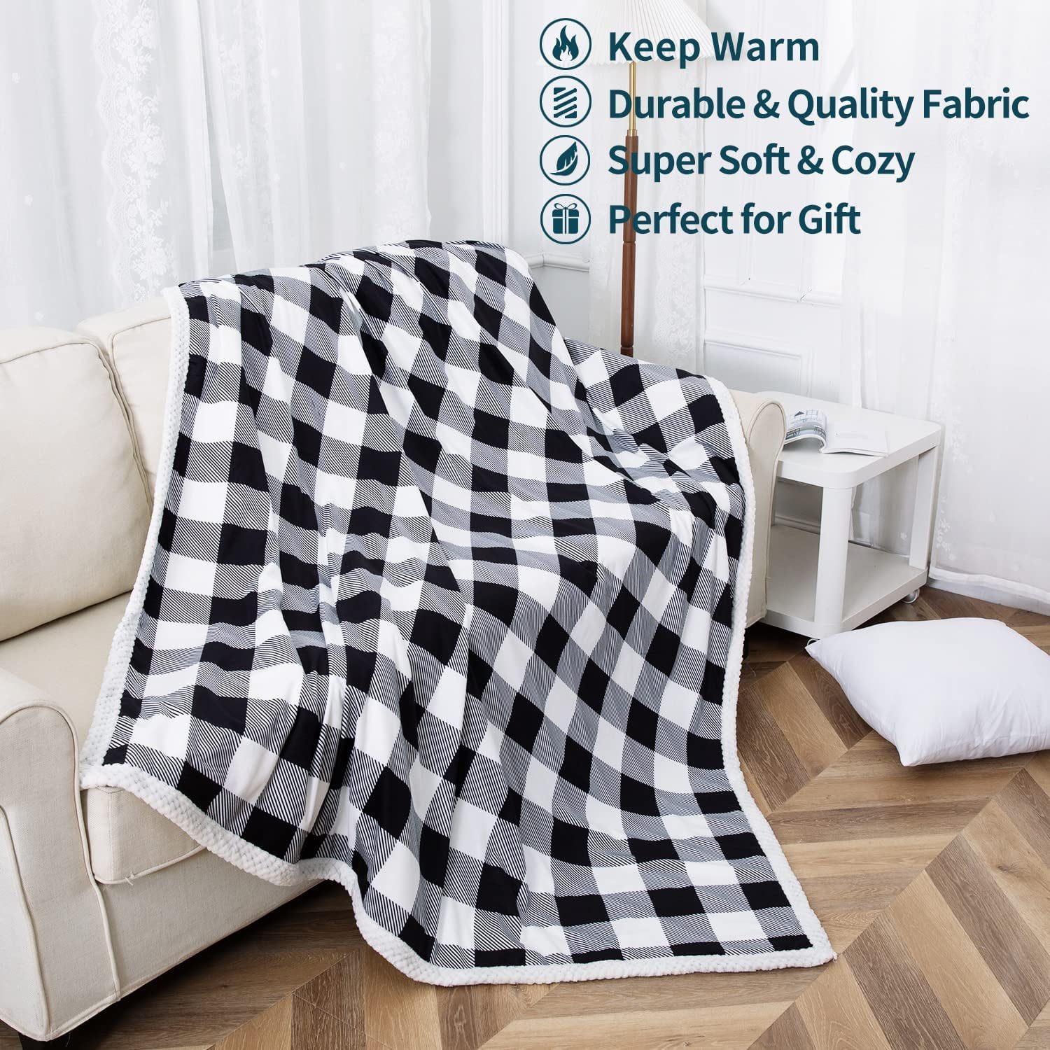 Iguohaoplaid Throw Blanket Black Check Throw Blanket Lightweight Cozy Soft Throw Blanket For Couch Sofa Bed Black And White Plaid Blanket For Bed C