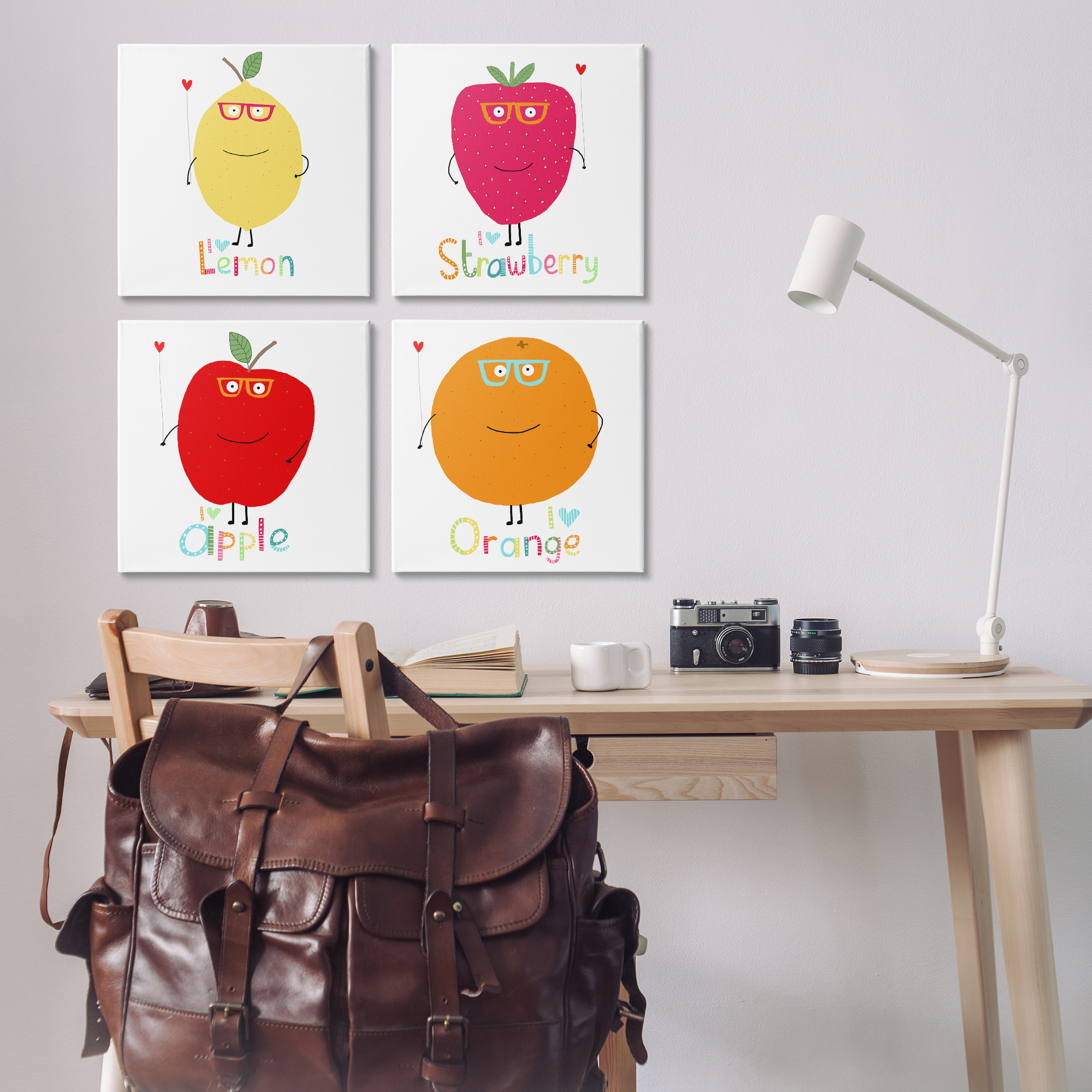 Stupell Industries Whimsical Hipster Fruits Food & Beverage Painting Wrapped Canvas Art Print Wall Art, 17 x 17, Set of 4