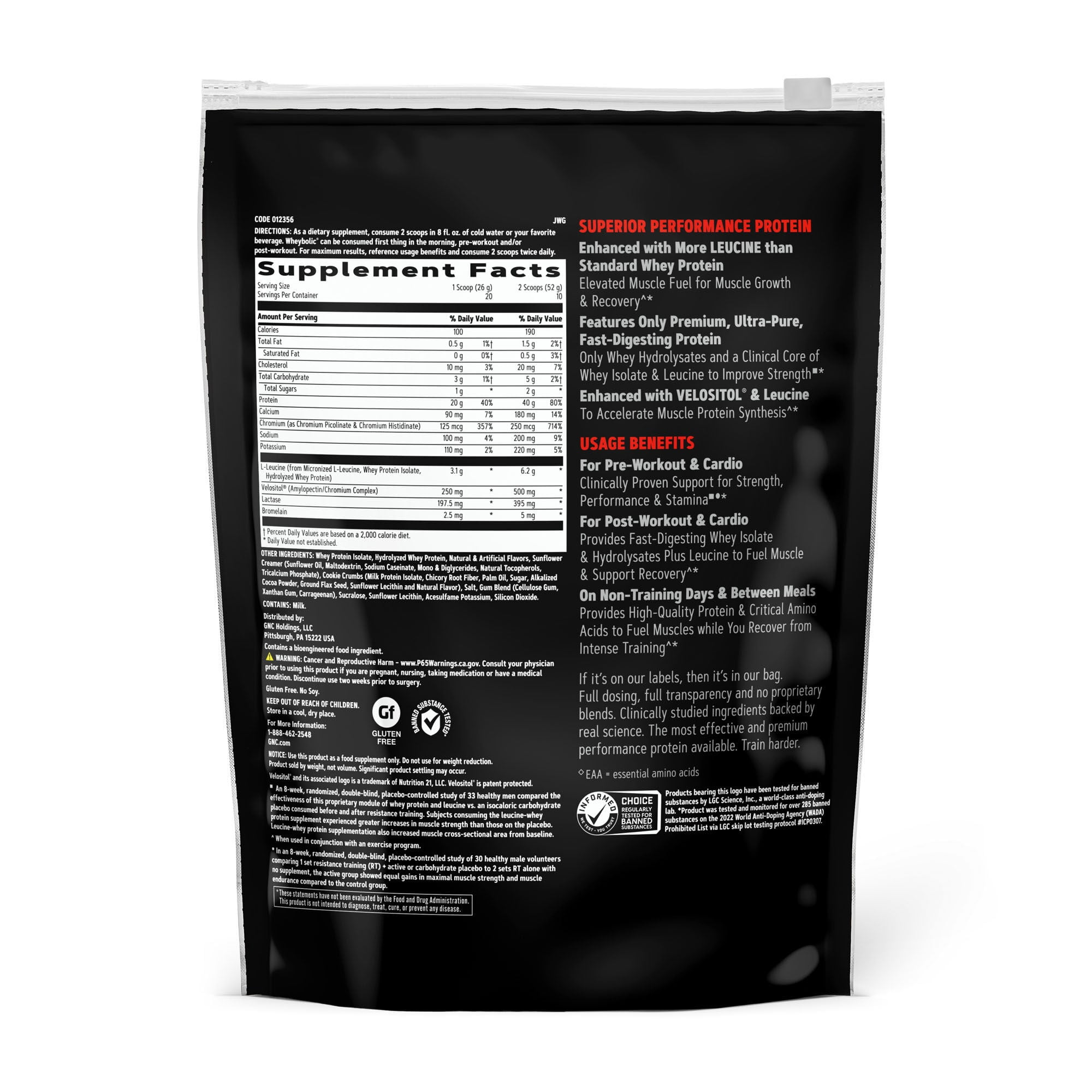 GNC AMP Wheybolic Clinically Proven Protein Powder, Increases Muscle Strength & Muscle Building, 40g Whey Protein, BCAA, Leucine, 3rd Party Tested, Cookies and Cream, 10 Servings