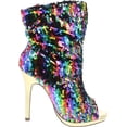 thumbnail image 6 of Liliana Maxim-12 Multi Color Sequins Peep Toe High Heel Above Ankle Bootie, 6 of 7