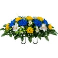 thumbnail image 6 of Sympathy Silks Artificial Cemetery Flowers Blue and Yellow Orchid Mix Bouquet & Saddle, 6 of 7
