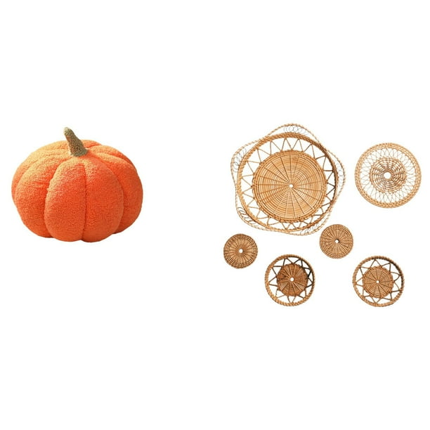 Almohadas de calabaza de Halloween,Almohadas de calabaza de Halloween Decoración del hogar Suave,Manualidades de pared,Decoración para colgar en la pared,ratán artesanal tejido,Juego de