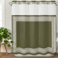 thumbnail image 3 of Olive Green Greek Key No Hook Shower Curtain Waterproof,Bathroom Curtains with Snap in Liners and See Through Top Window,Geometric Greece Ancient Farmhouse Geo Hotel Bathtub Curtains Shower 66"Wx72"L, 3 of 8
