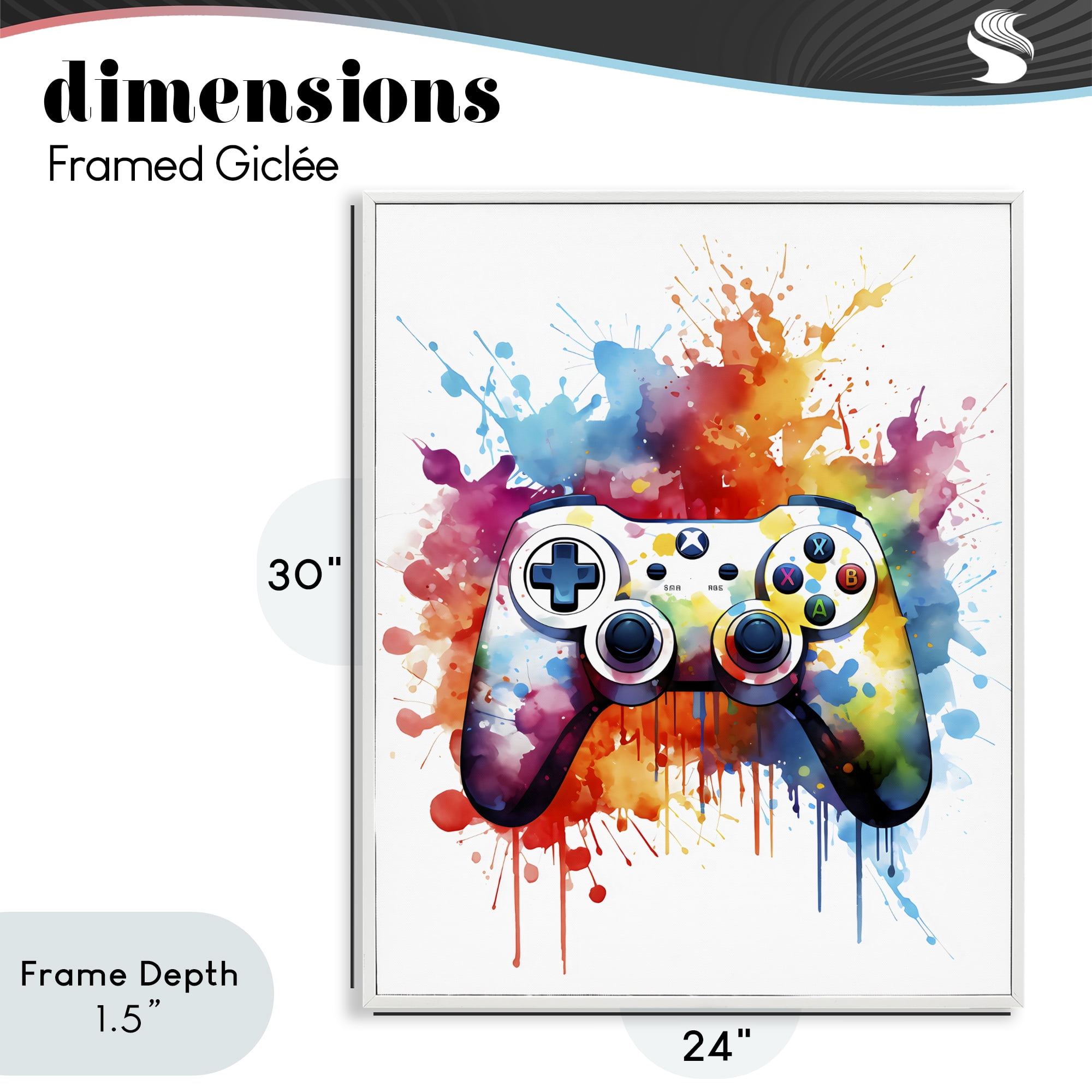 Stupell Industries Color Burst Game Controller White Framed Giclee Art, design by Creative Studio