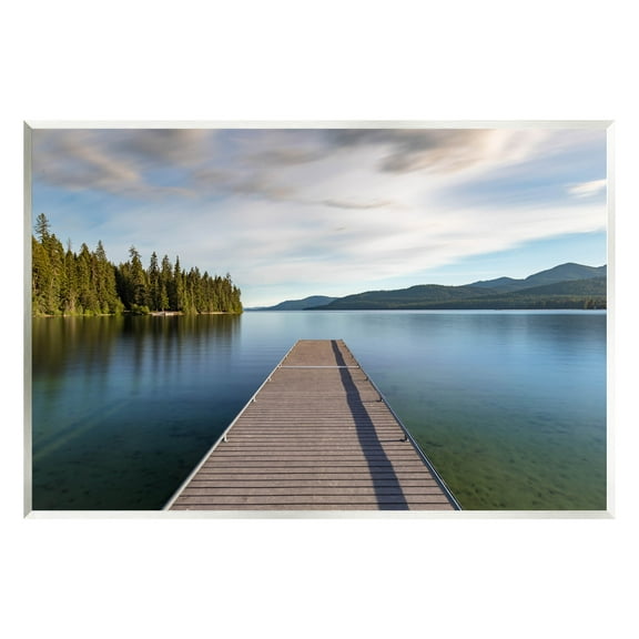 Soothing Lake Dock Mountains Landscape Photograph Unframed Art Print Wall Art
